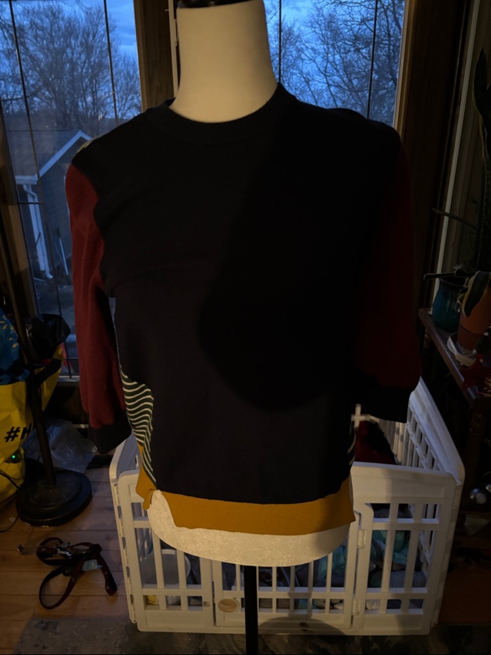 Modcloth Navy, Burgundy & Mustard Colorblock Scoop Neck Sweater